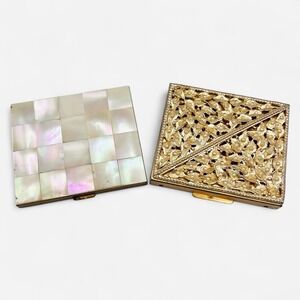 Vintage Fifth Avenue Powder Compact Gold Mother Of Pearl Lot‎ 2